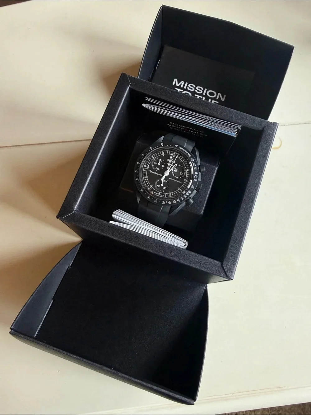 OMEGA x Swatch MISSION TO THE MOONPHASE NEW MOON – Black Bioceramic Snoopy Watch